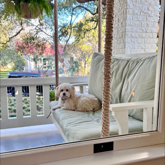 Rope Wrapped Chain Swing Haning Hardware on Austin Texas Front Porch