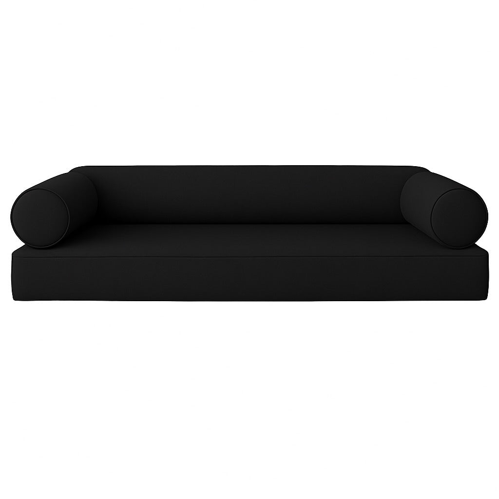 Sunbrella Canvas Black Cushion Set with Bolsters. Low back cushion set