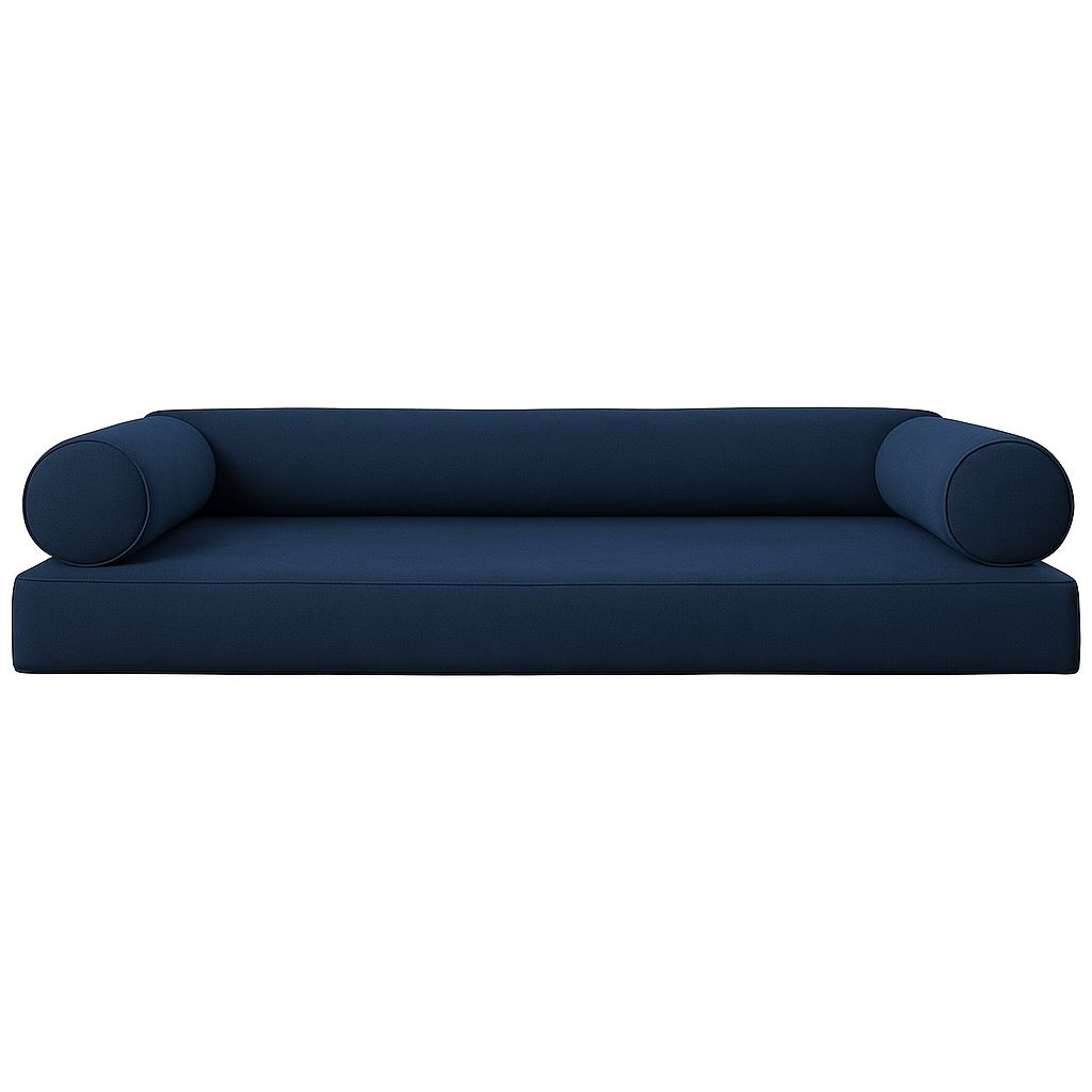 Sunbrella Canvas Navy Cushion Set with Bolsters. Low back cushion set
