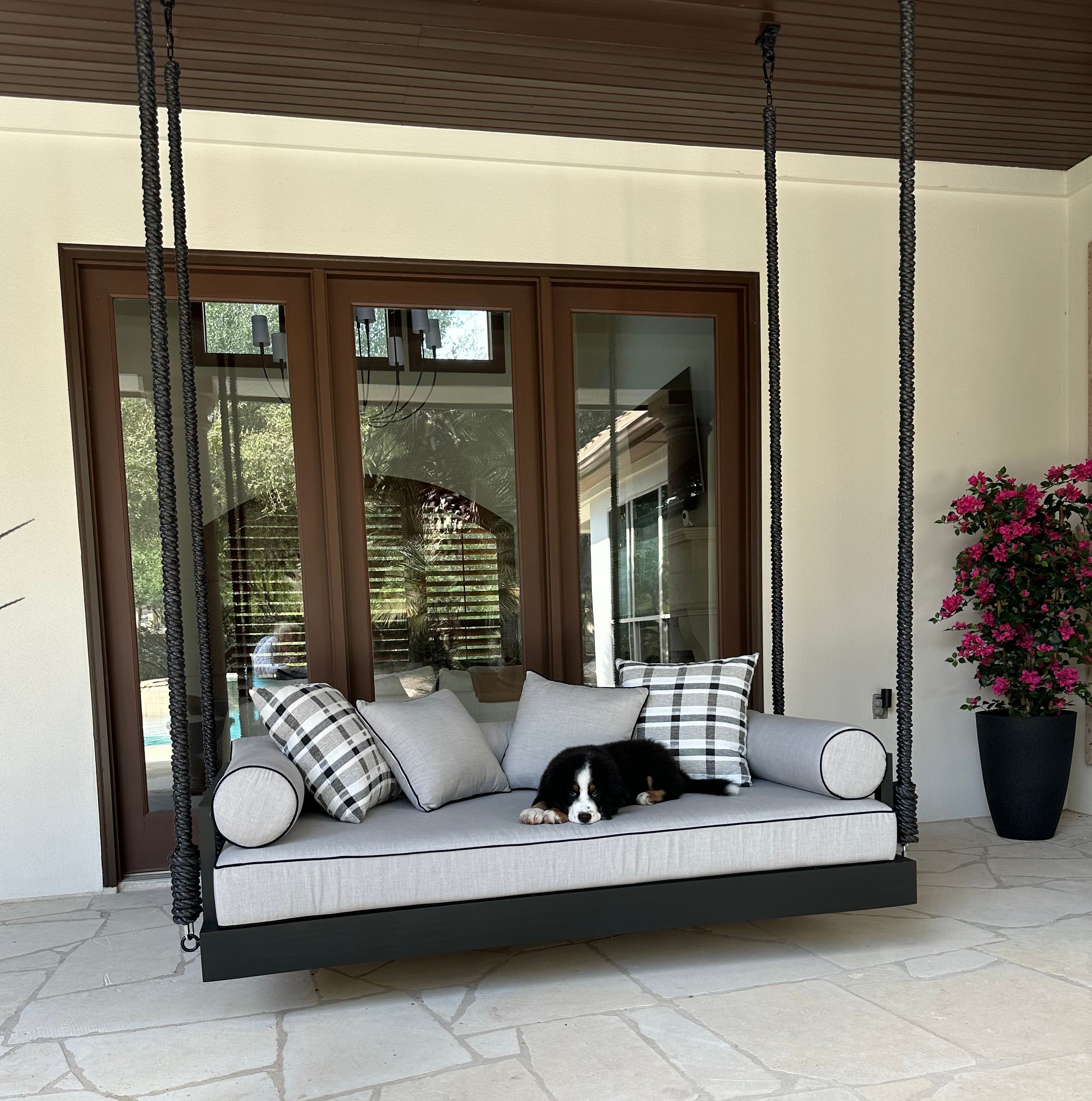 Twin Size modern porch swing bed with Cast Silver cushion by Nate & Lane