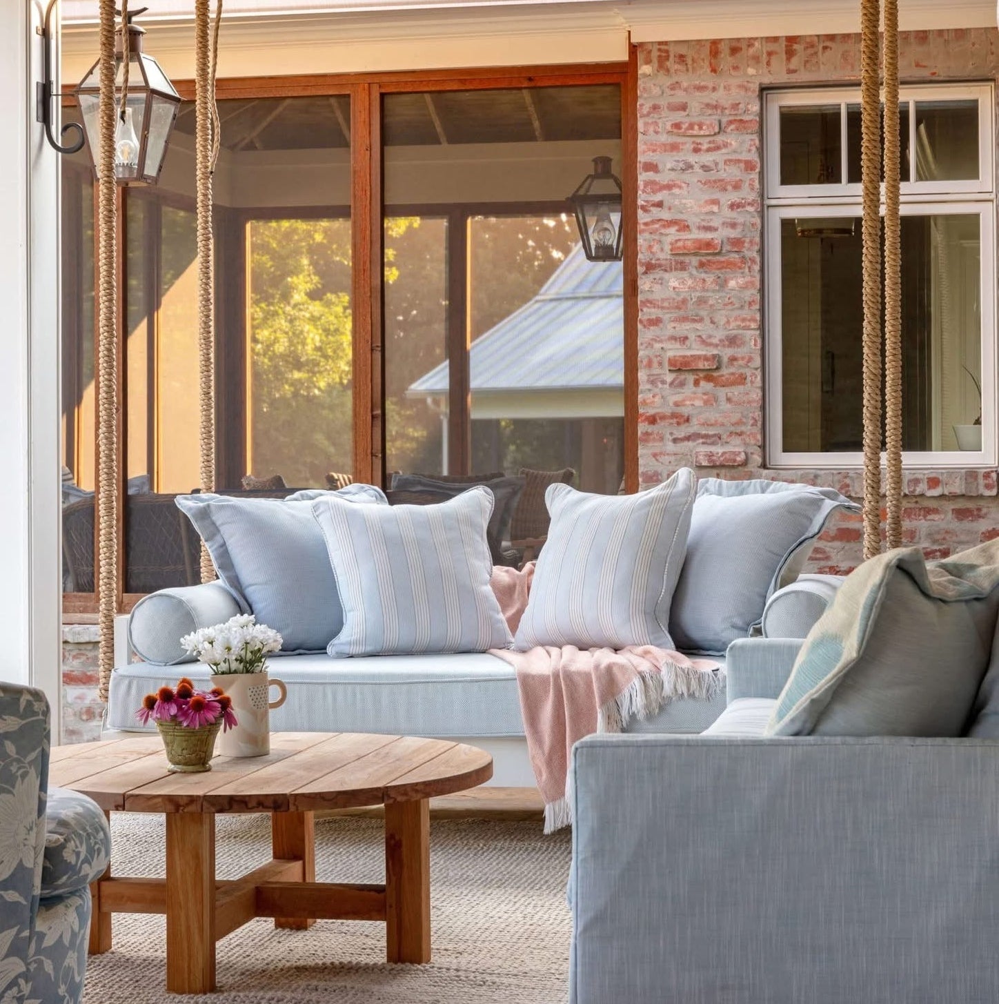 Nate and Lane’s Bre Canyon Swing Bed with Perennials Fabric Cushions featured in At Home Magazine 