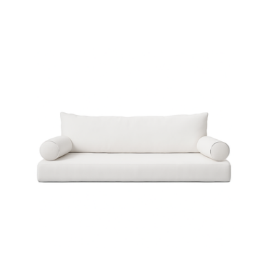 Sunbrella Canvas White Cushion Set with a solid back pillow, bolsters, and seat cushion