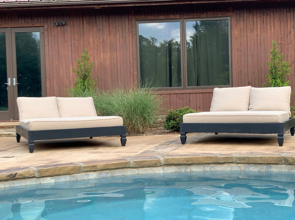 Nate and Lane Pool Lounges with Custom Color and Canvas Flax Fabric