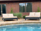 Nate and Lane Pool Lounges with Custom Color and Canvas Flax Fabric