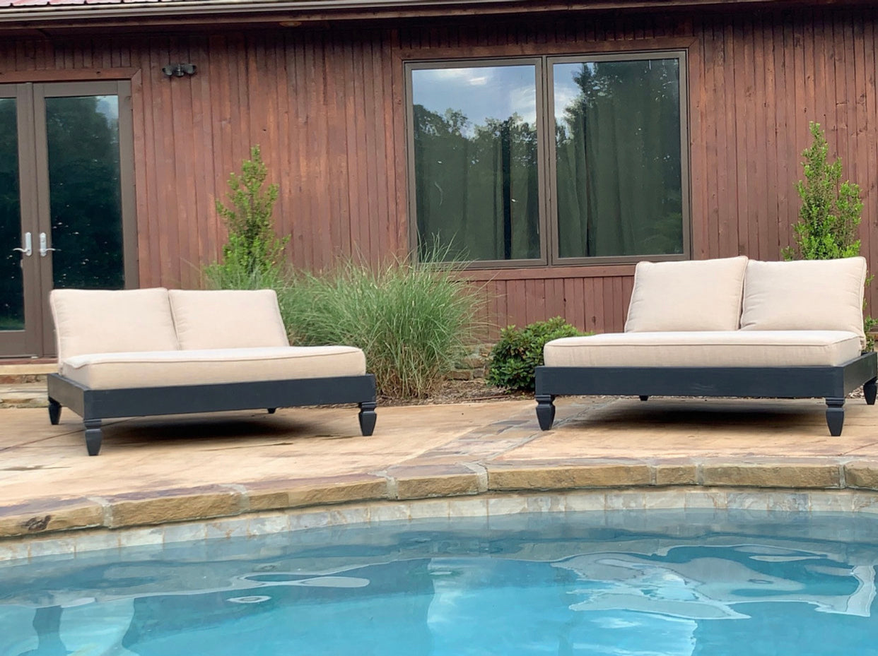 Nate and Lane Pool Lounges with Custom Color and Canvas Flax Fabric