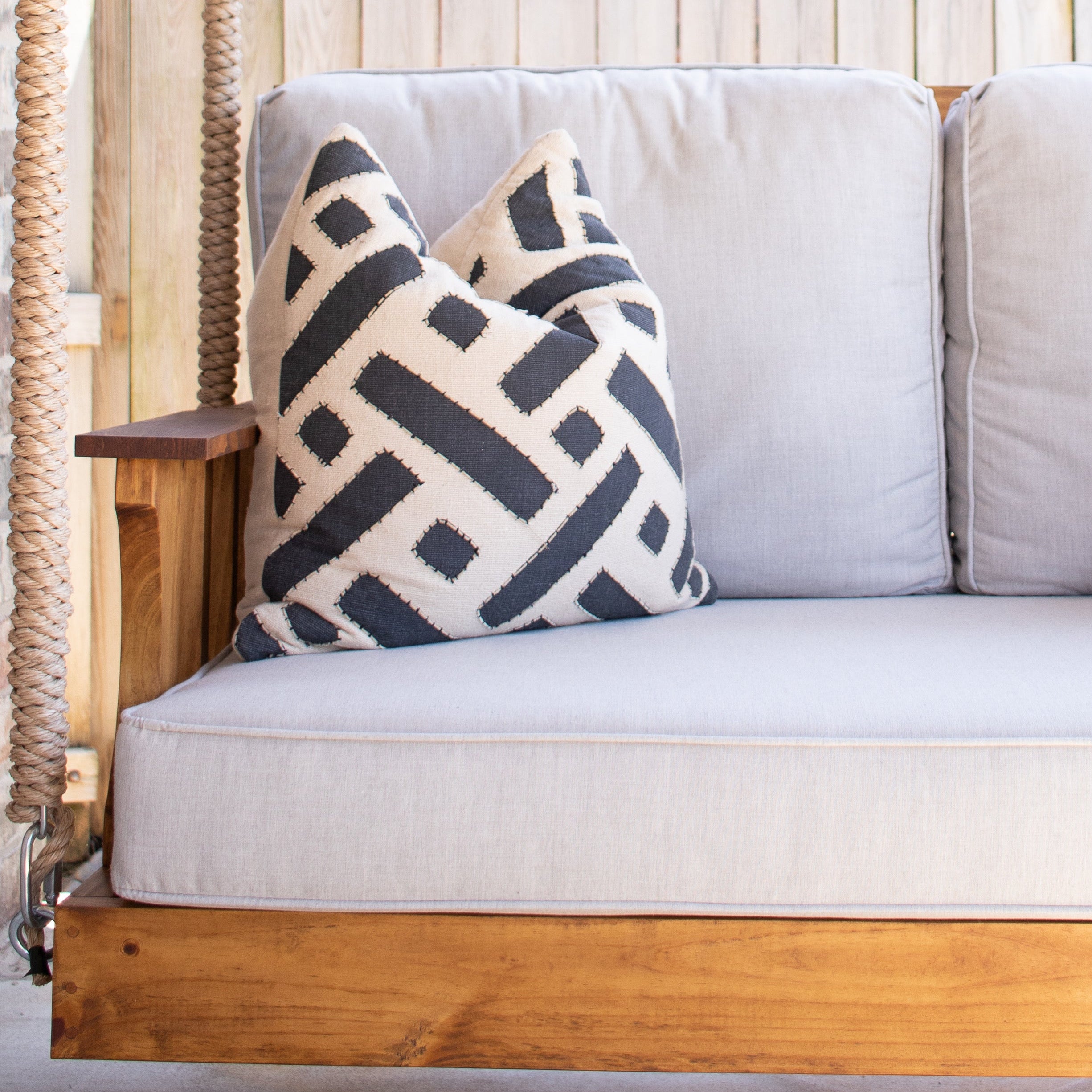 Coastal Dunes swing by Nate and Lane with Sunbrella Canvas Flax Cushion