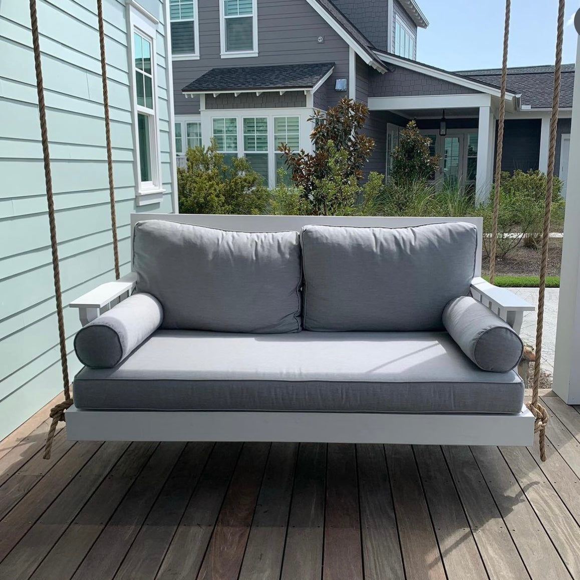 Sunbrella Canvas Granite cushioned swing by Nate and Lane