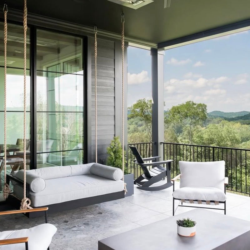Luxury Outdoor Living Space featuring Nate & Lane’s Modern Swing Bed