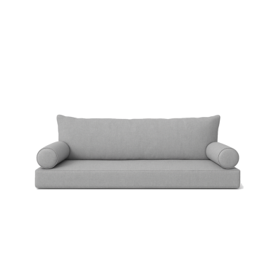 Sunbrella Canvas Natural Cushion Set with a solid back pillow, bolsters, and seat cushion