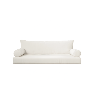 Sunbrella Canvas Natural Cushion Set with a solid back pillow, bolsters, and seat cushion