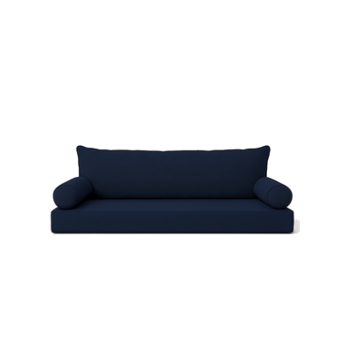 Sunbrella Canvas Navy Cushion Set with a solid back pillow, bolsters, and seat cushion